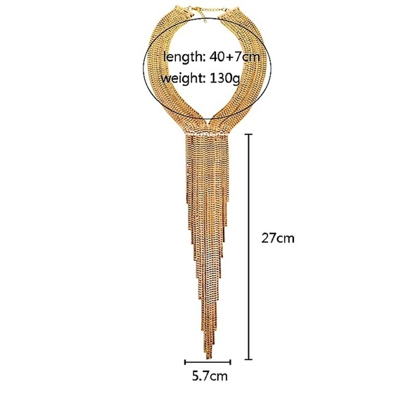 Silver Chain Tassel Rhinestone Accent Fringe Statement Collier Necklace - Picture 6 of 6